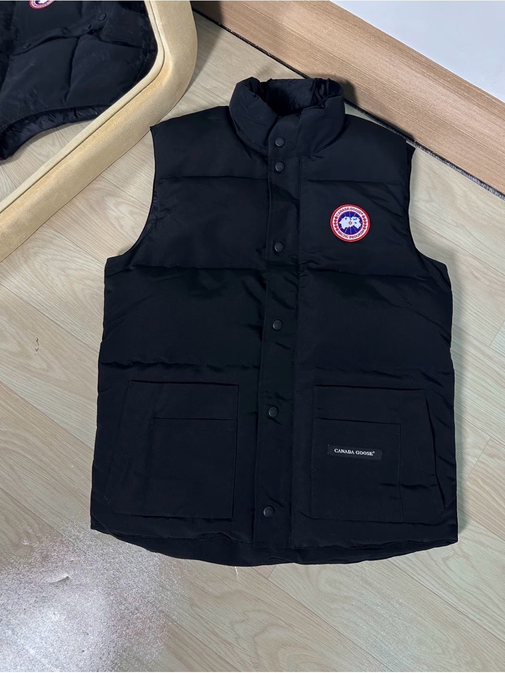 Canada Goose Black Quilted Down Vest with Logo Patch
